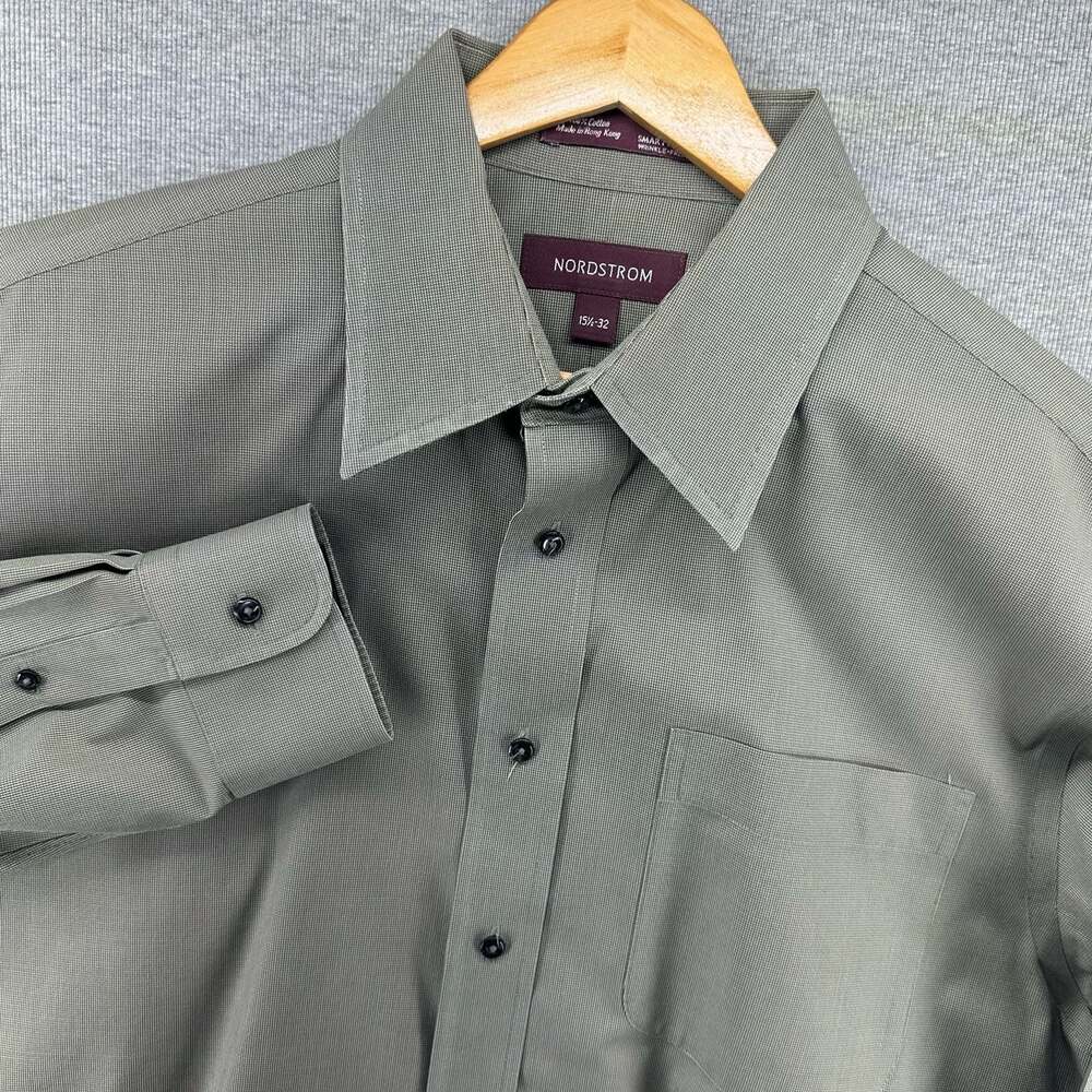 Nordstrom Smartcare Wrinkle-Free Dress Shirt 15.5-32 Olive Green